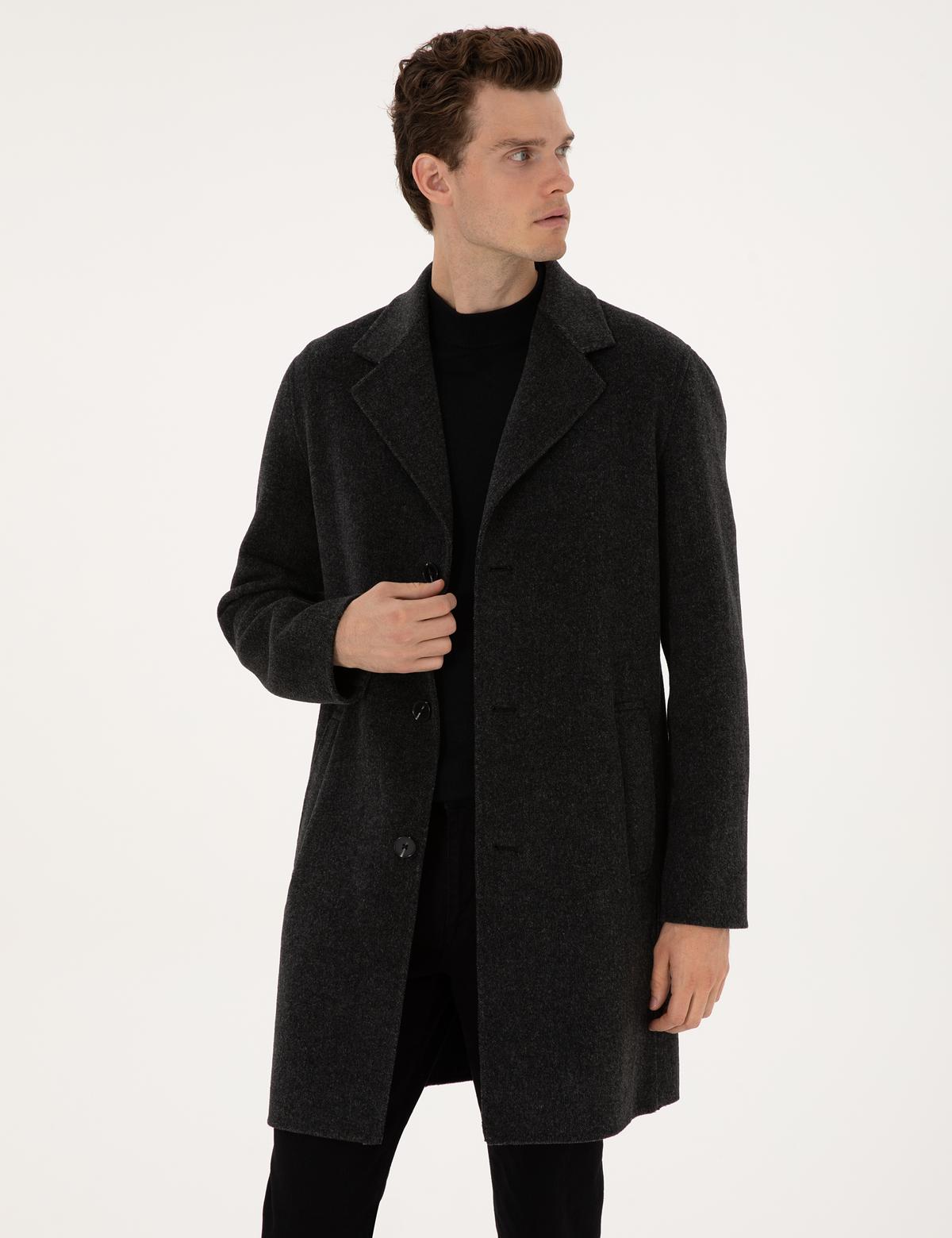 Antrasit Regular Fit Kaşe Kaban - 50315759052