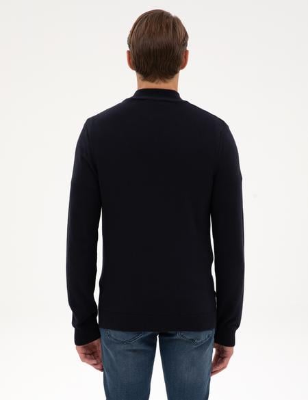 Lacivert Slim Fit Dik Yaka Fermuarlı Triko Kazak - 50317397006