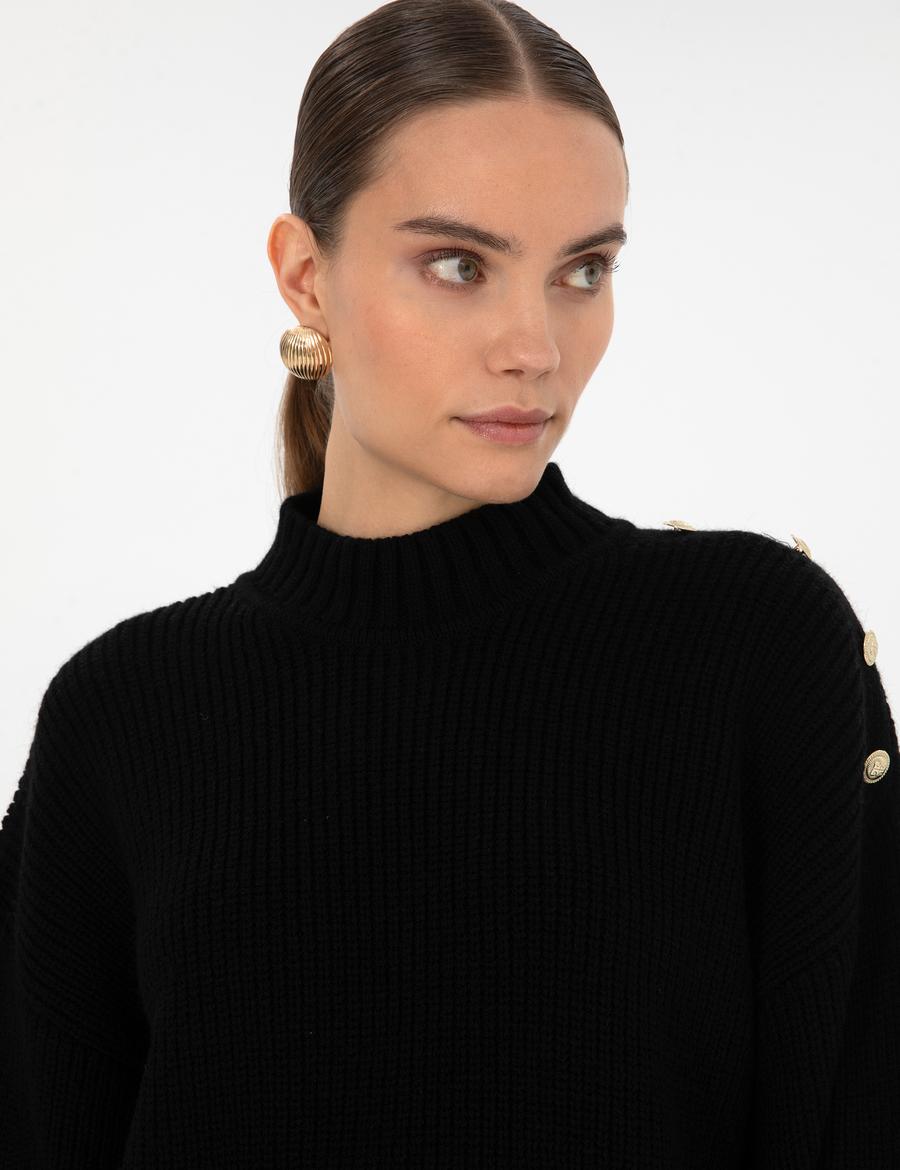 Siyah Comfort Fit Yarım Balıkçı Kazak