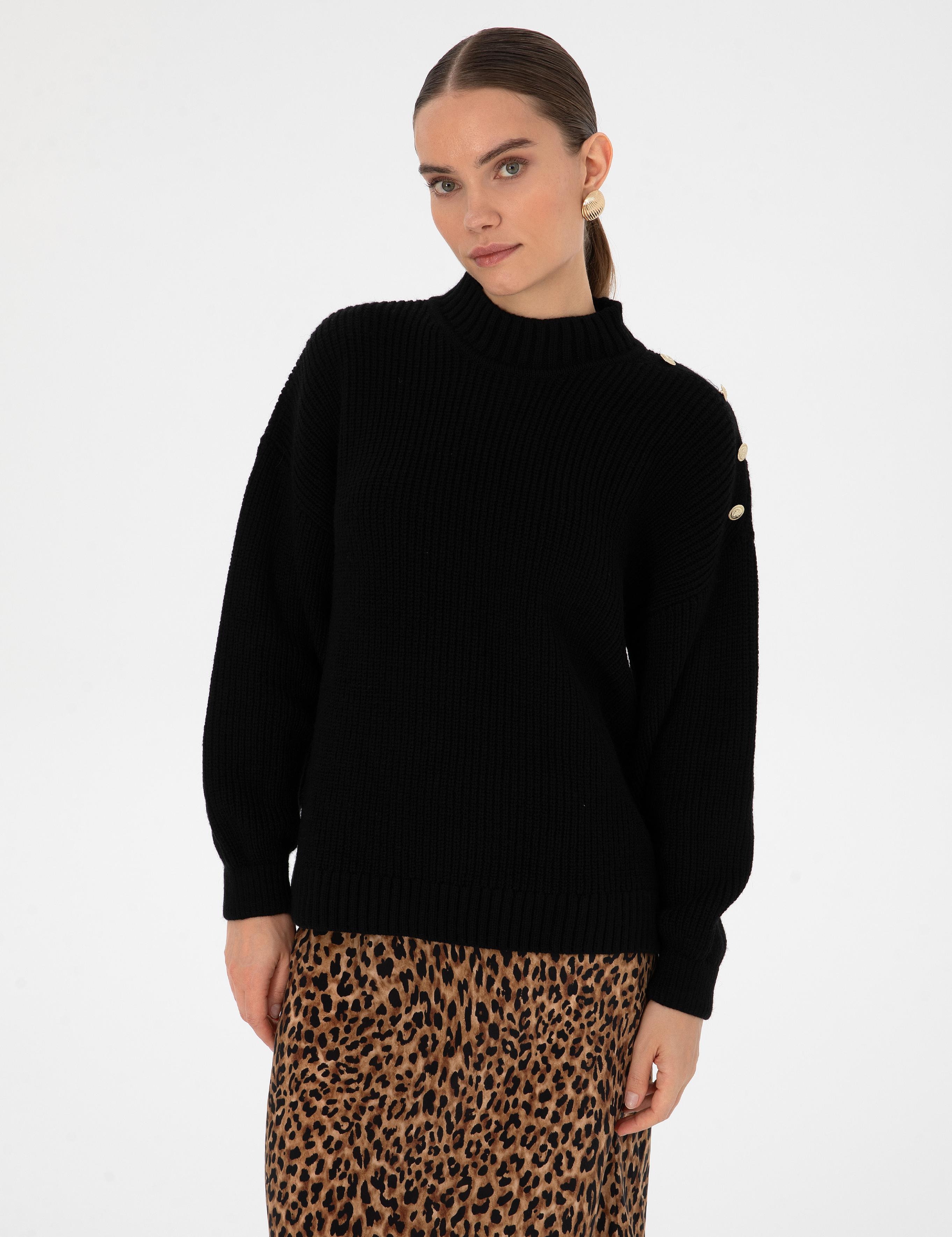 Siyah Comfort Fit Yarım Balıkçı Kazak