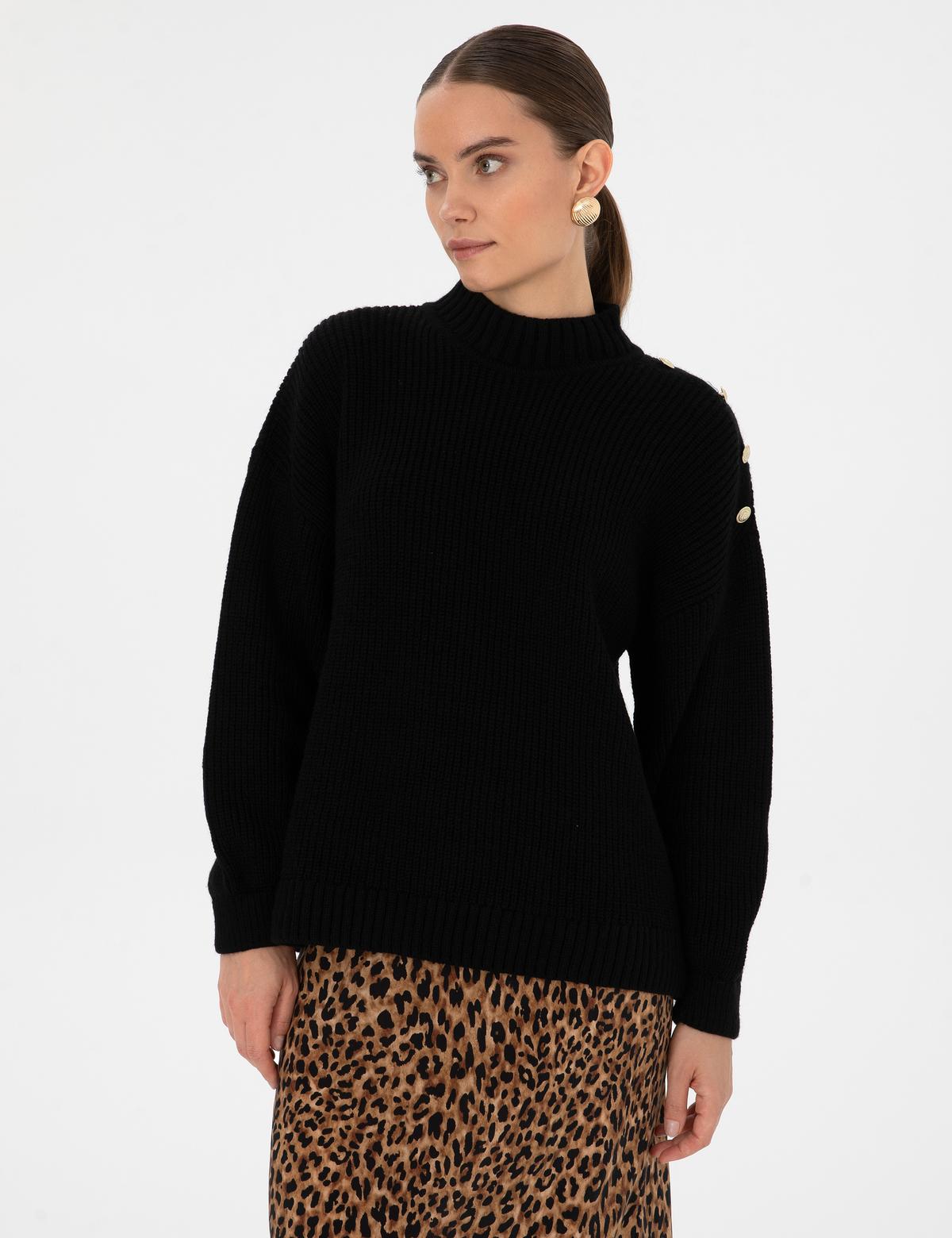 Siyah Comfort Fit Yarım Balıkçı Kazak - 50316342040