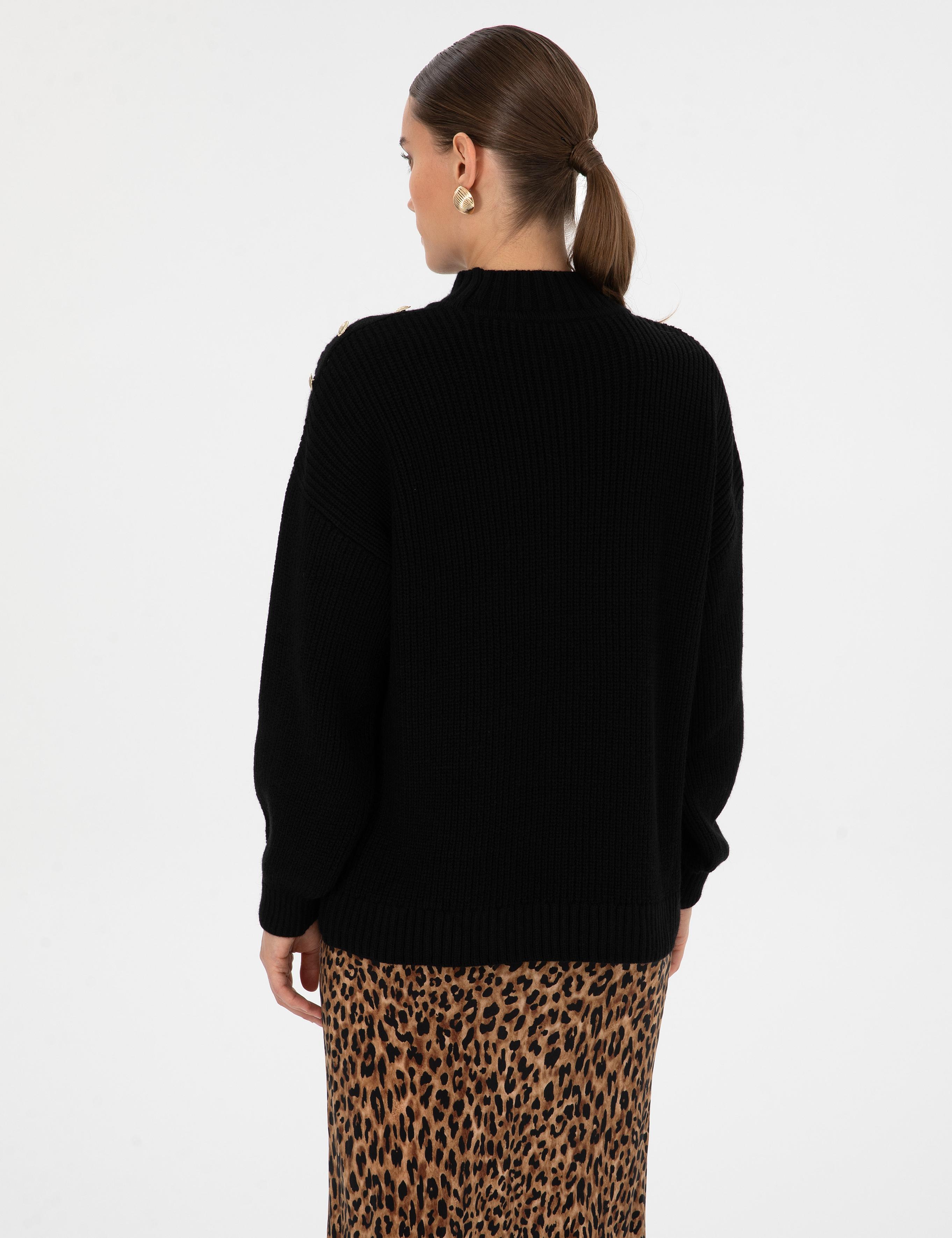 Siyah Comfort Fit Yarım Balıkçı Kazak