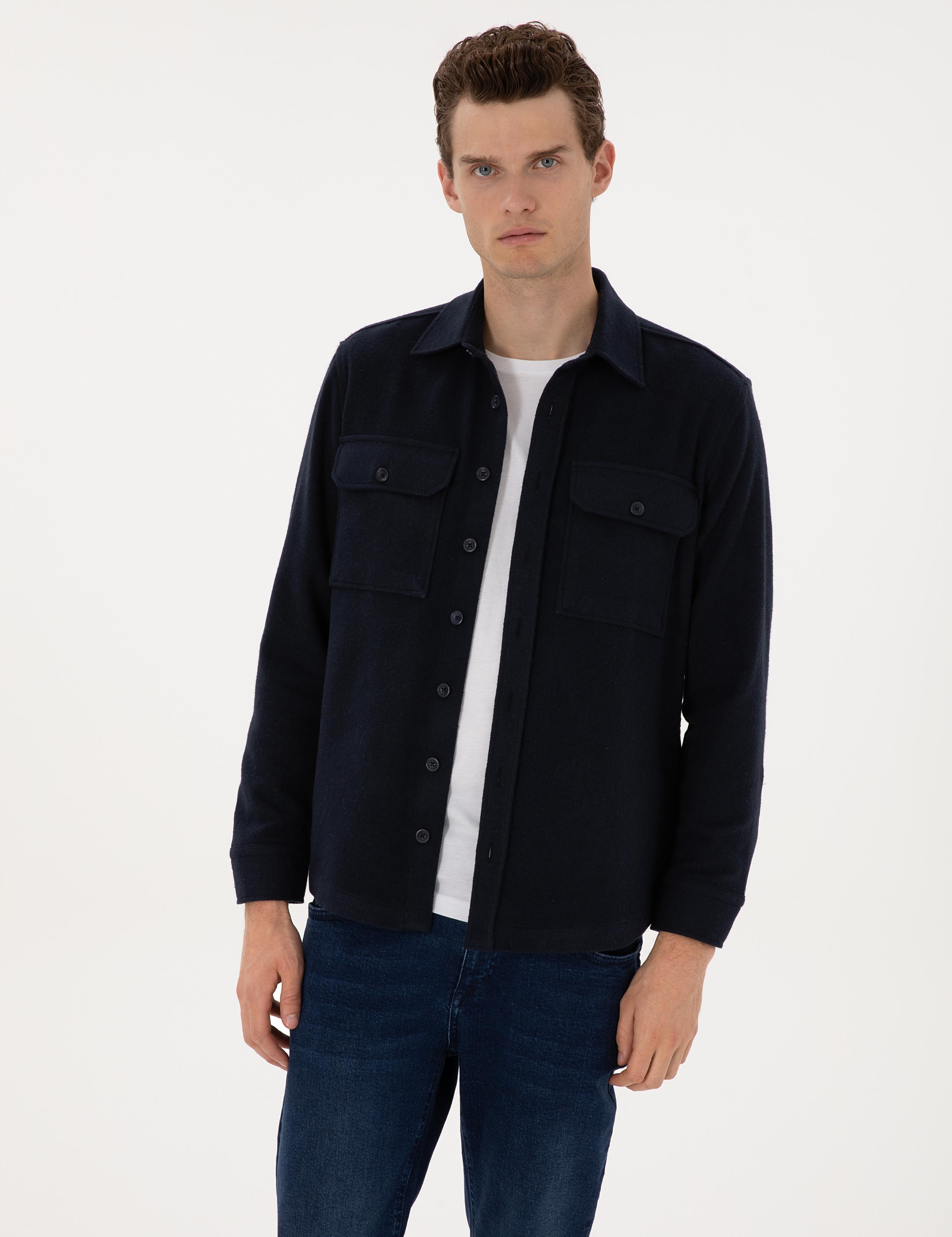 Lacivert Comfort Fit Uzun Kollu Gömlek