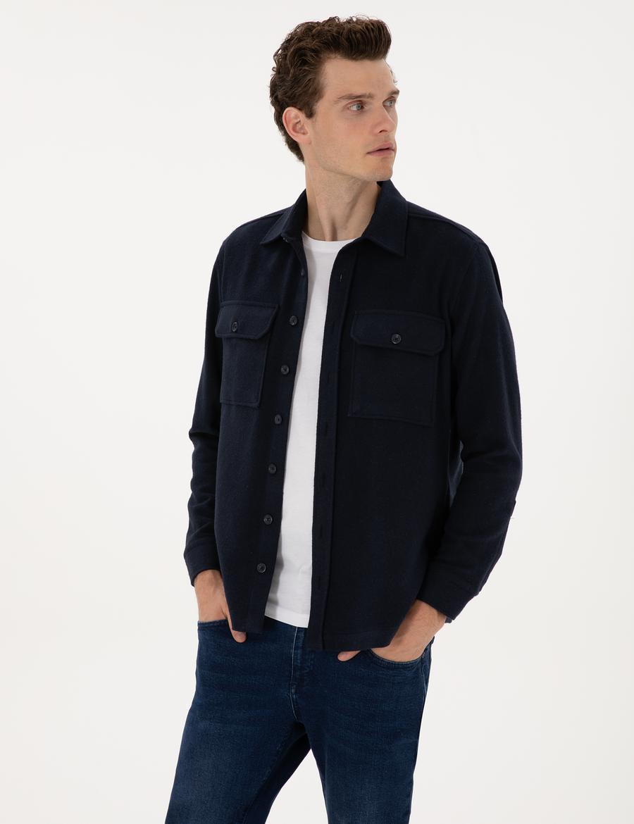 Lacivert Comfort Fit Uzun Kollu Gömlek