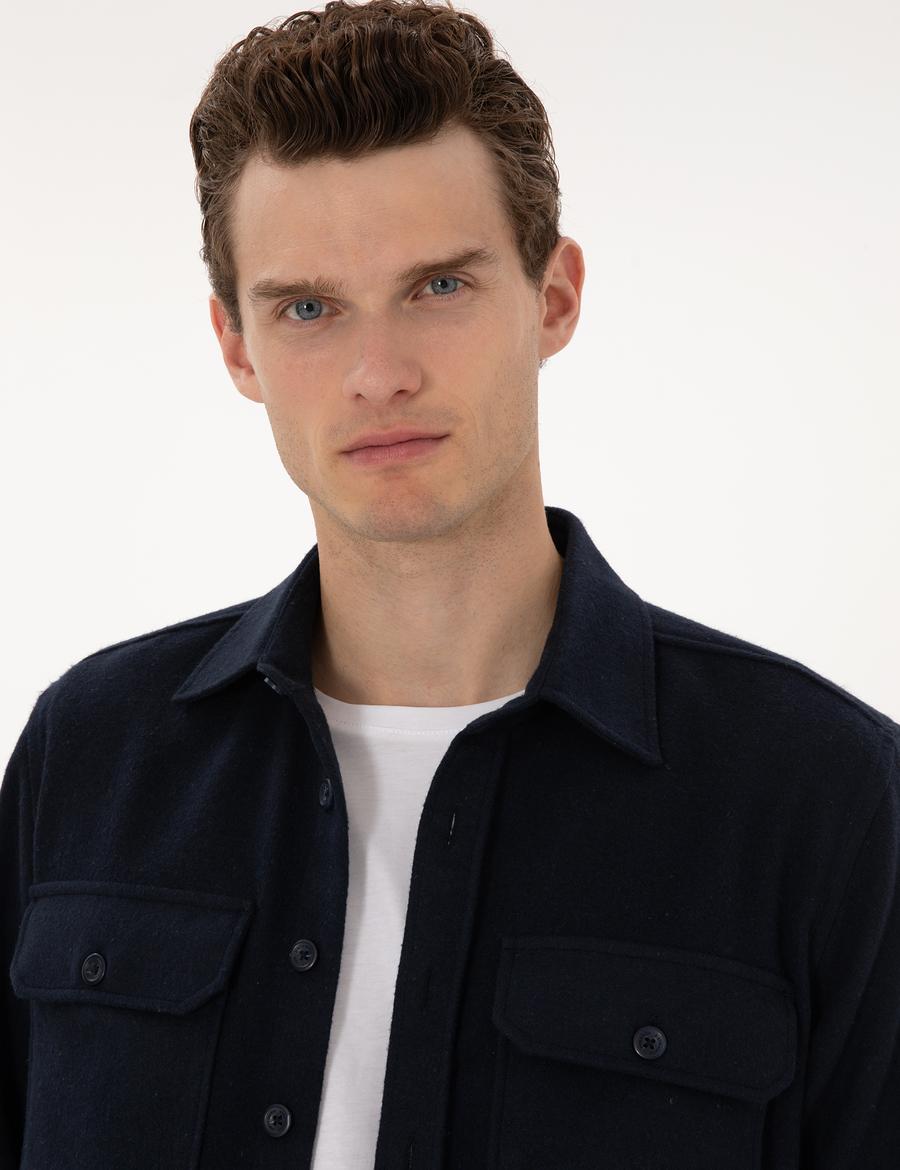 Lacivert Comfort Fit Uzun Kollu Gömlek