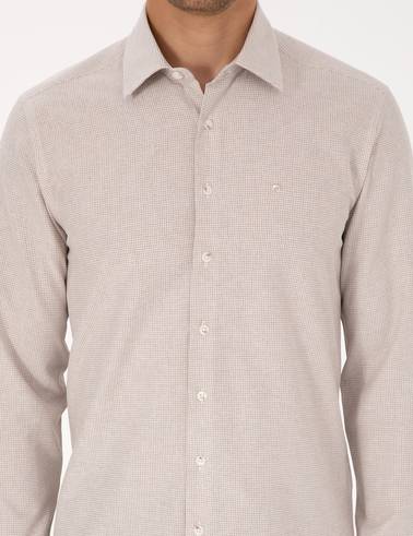 Bej Slim Fit Uzun Kollu Gömlek