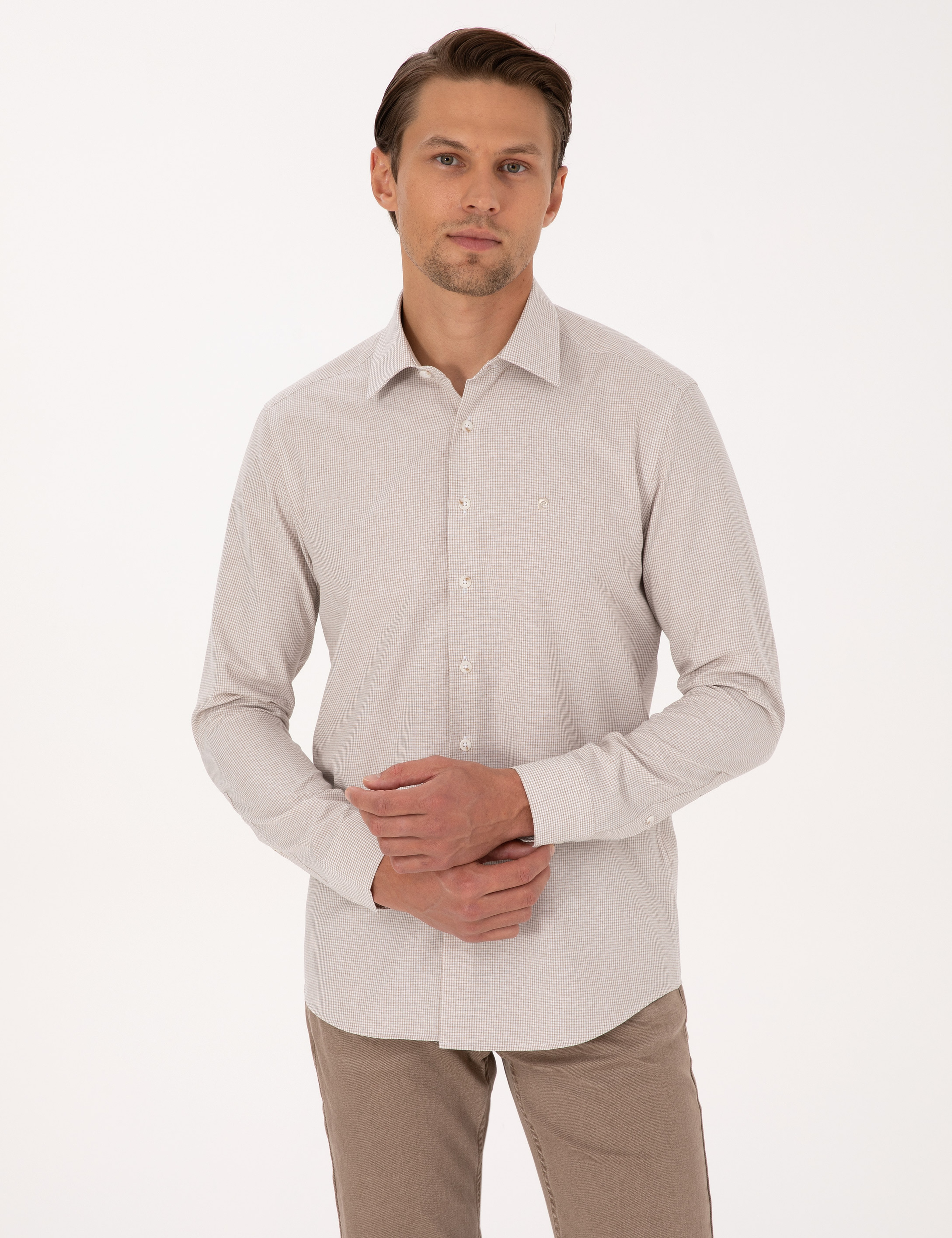Bej Slim Fit Uzun Kollu Gömlek