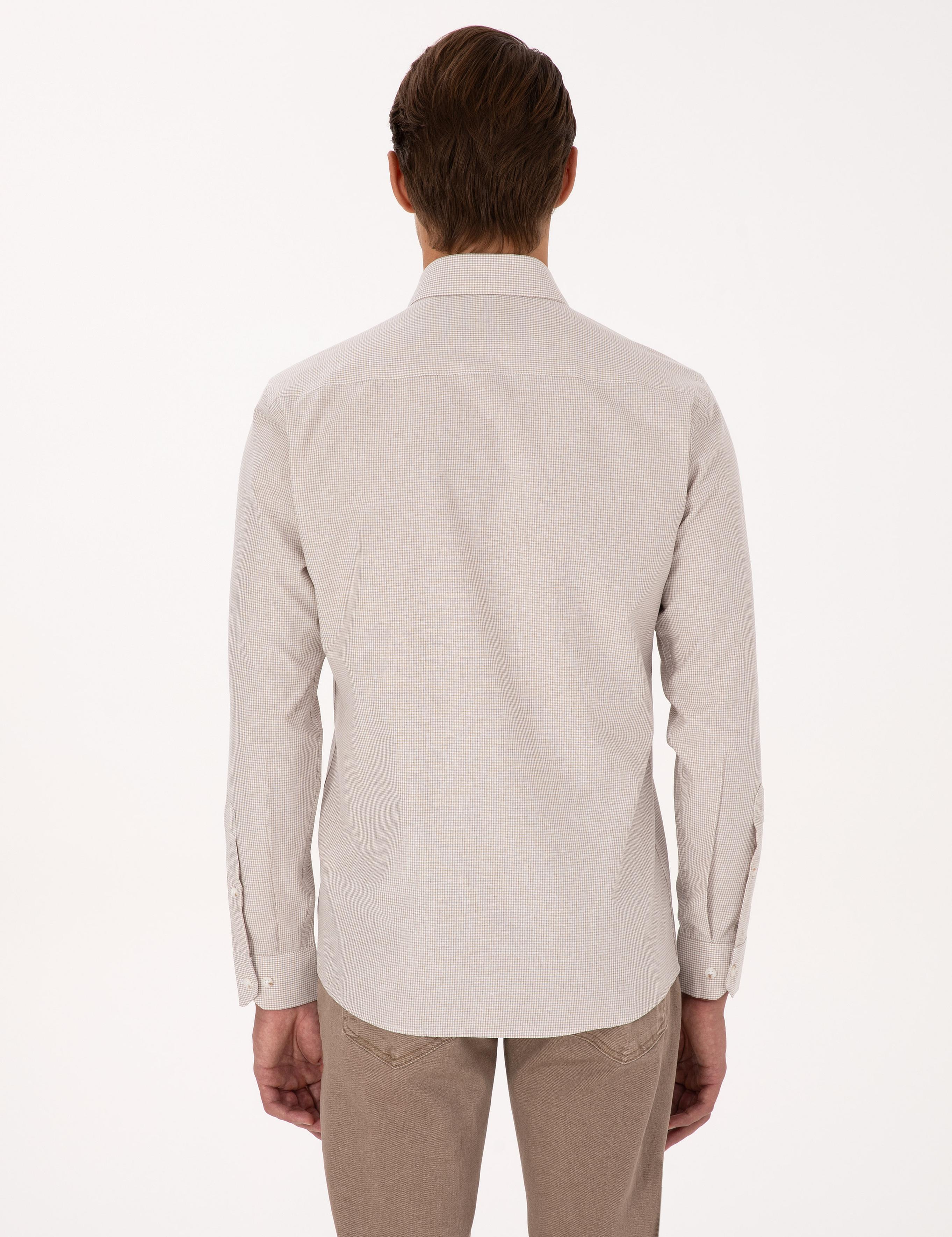 Bej Slim Fit Uzun Kollu Gömlek