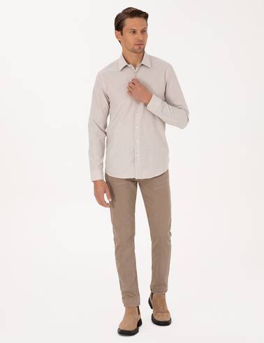 Bej Slim Fit Uzun Kollu Gömlek