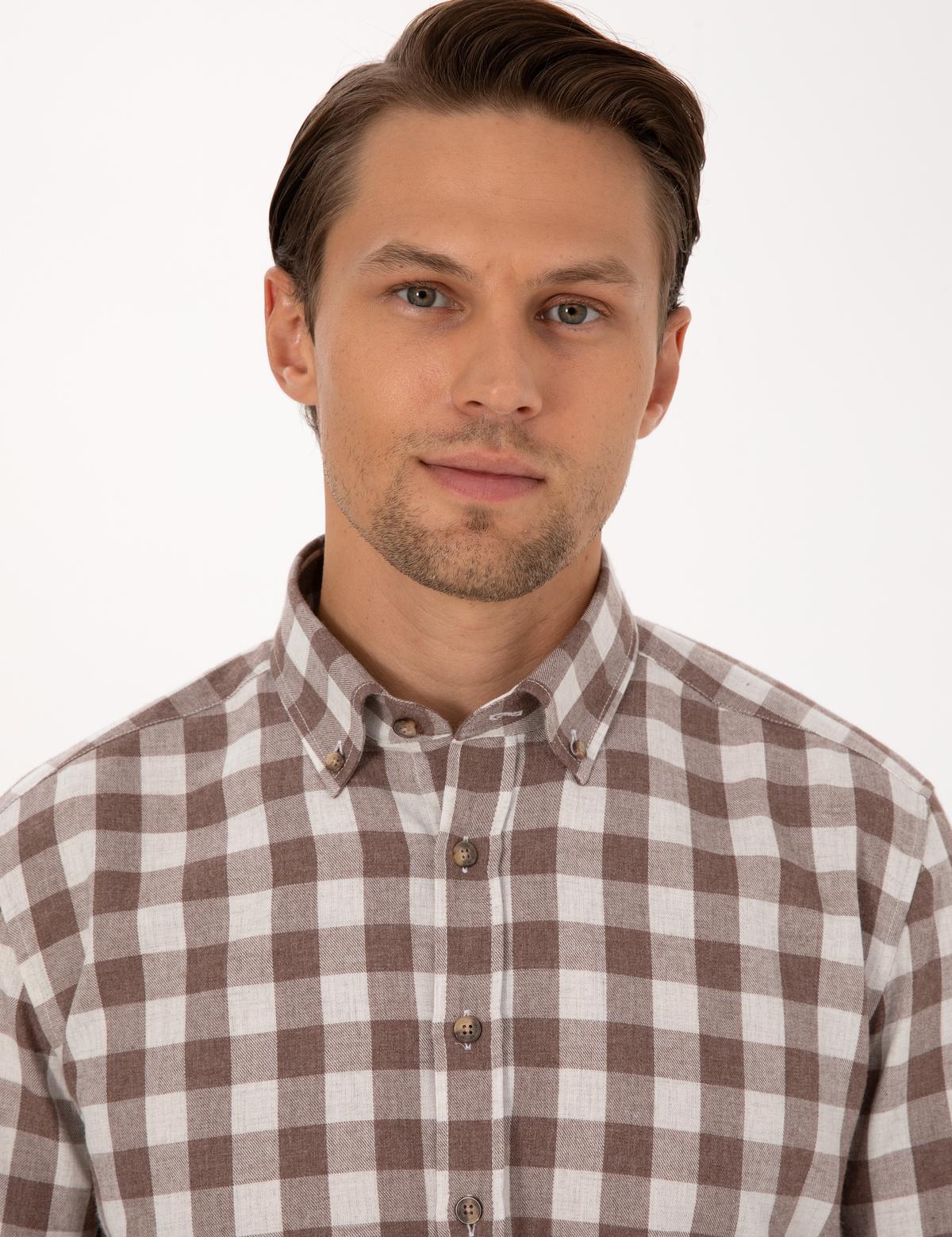 Kahverengi Kareli Regular Fit Uzun Kollu Gömlek - 50298846024