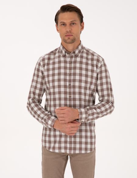Kahverengi Kareli Regular Fit Uzun Kollu Gömlek - 50298846024