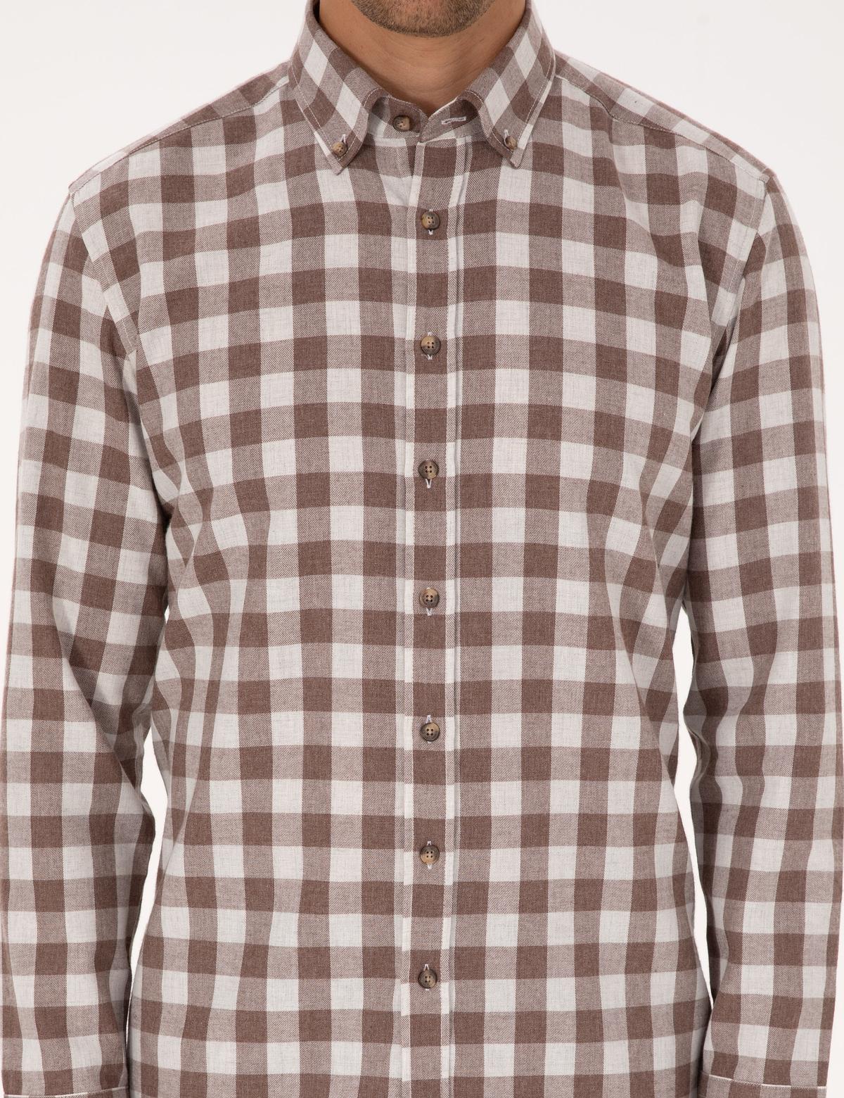 Kahverengi Kareli Regular Fit Uzun Kollu Gömlek - 50298846024