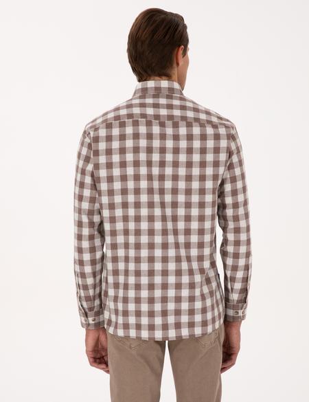 Kahverengi Kareli Regular Fit Uzun Kollu Gömlek - 50298846024