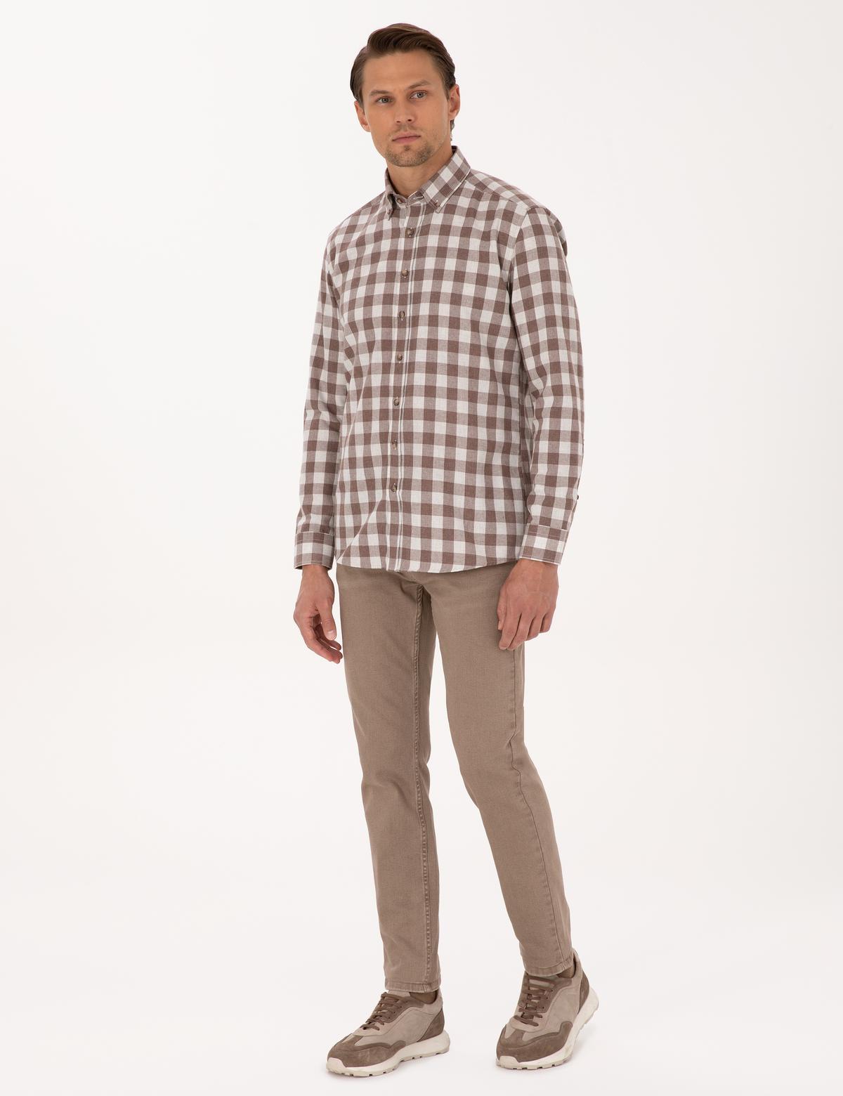 Kahverengi Kareli Regular Fit Uzun Kollu Gömlek - 50298846024