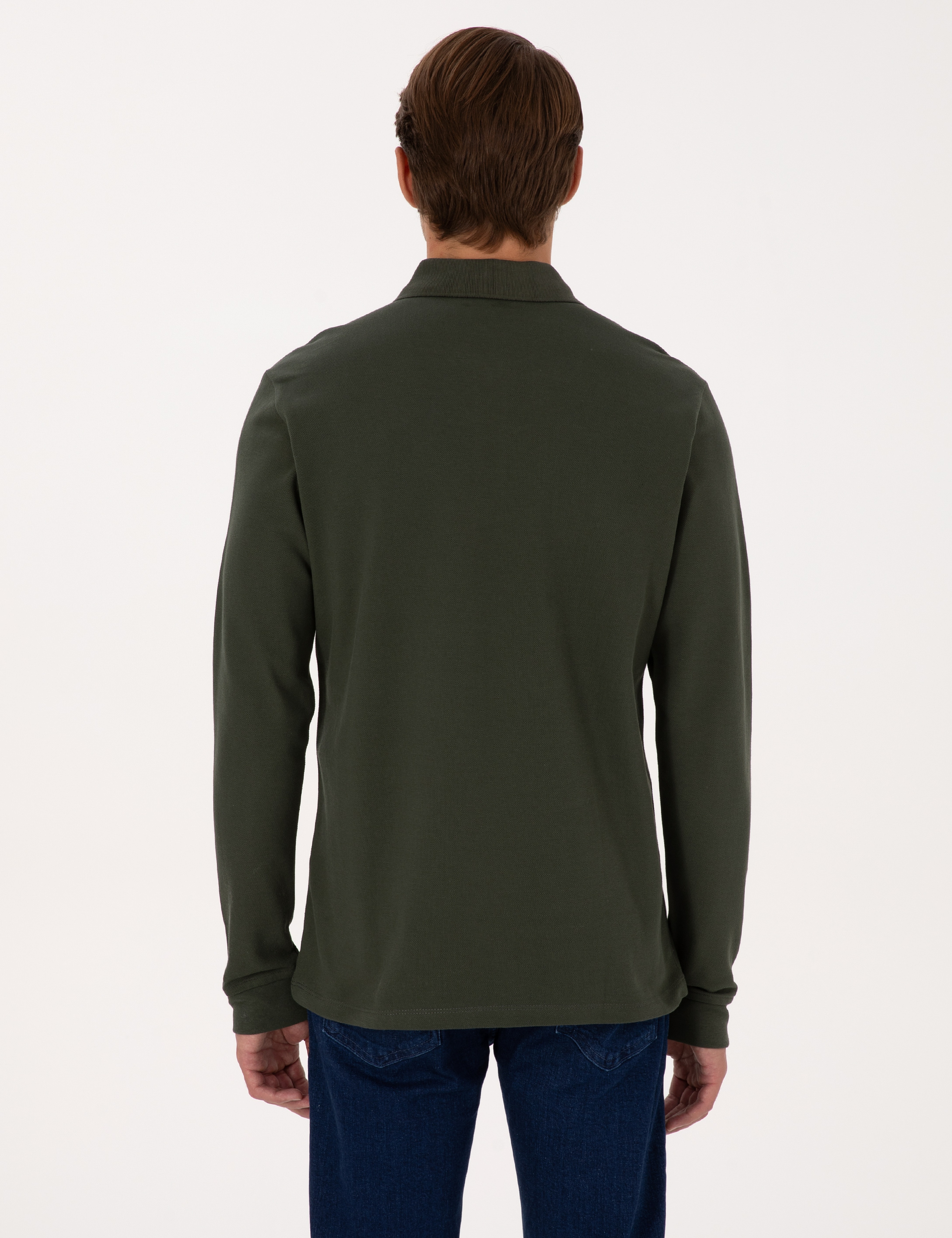 Koyu Yeşil Slim Fit Kıvrılmaz Fermuarlı Polo Yaka Basic Pike Sweatshirt - Image 5