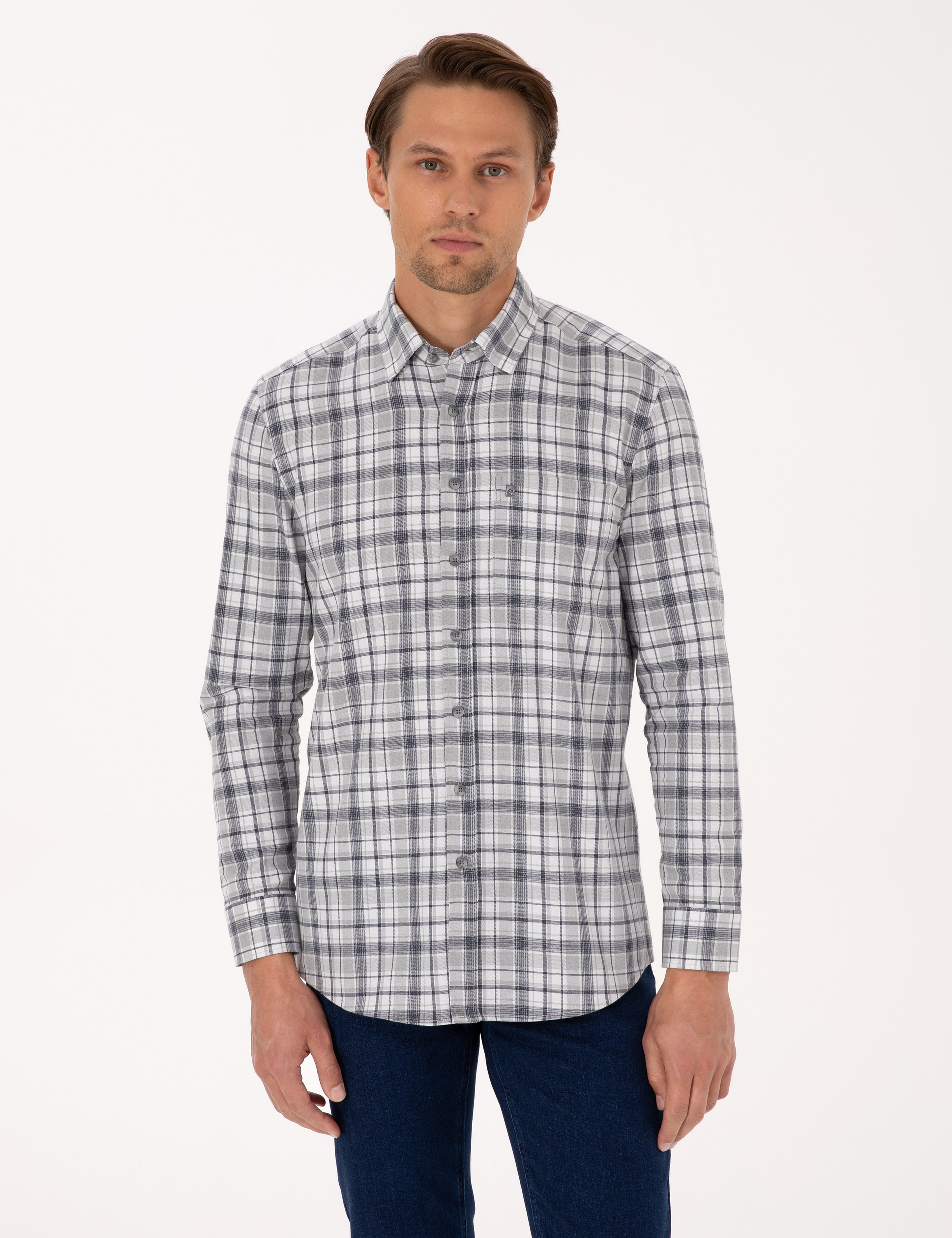 Lacivert Ekose Regular Fit Uzun Kollu Gömlek - Image 3