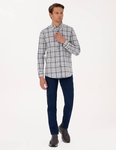 Lacivert Ekose Regular Fit Uzun Kollu Gömlek