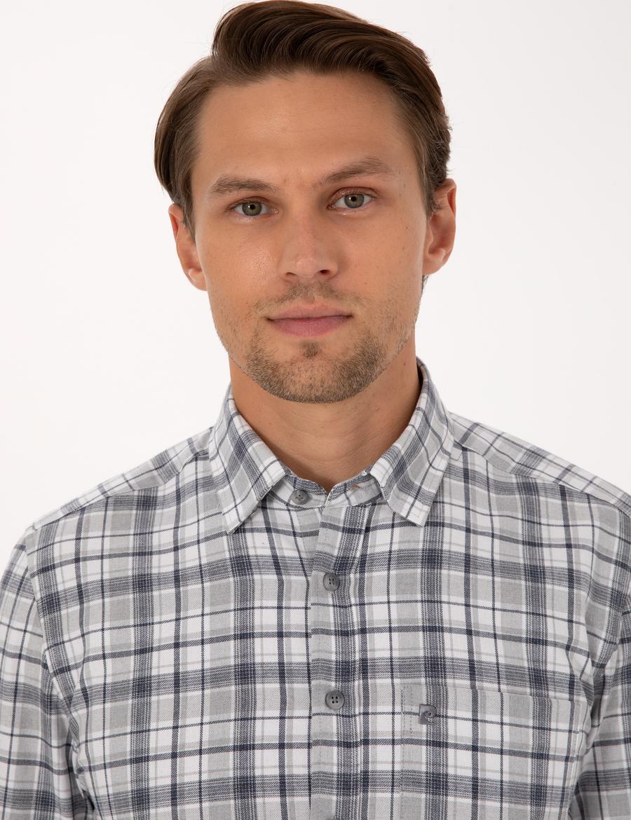 Lacivert Ekose Regular Fit Uzun Kollu Gömlek