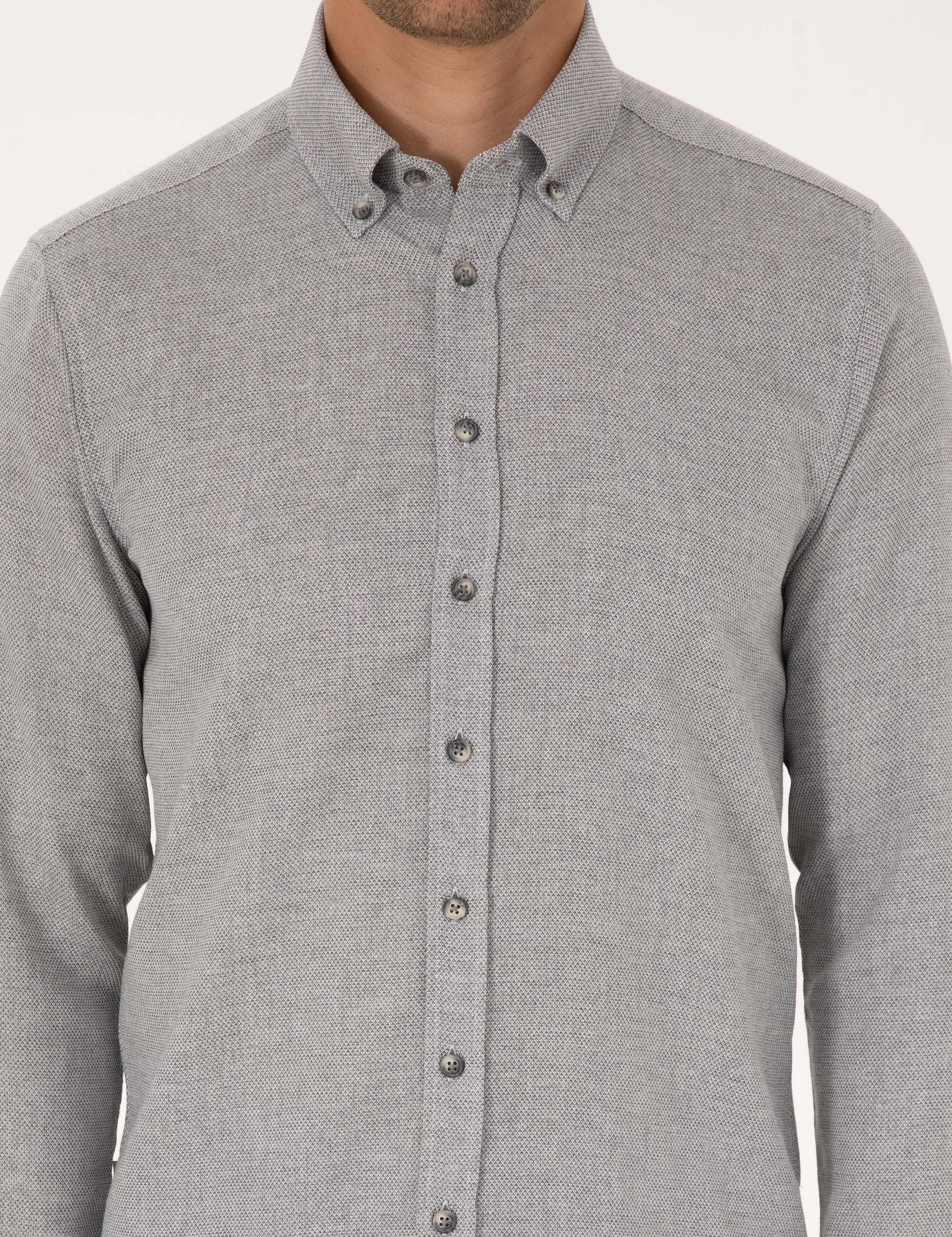 Gri Slim Fit Uzun Kollu Gömlek