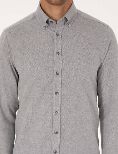Gri Slim Fit Uzun Kollu Gömlek