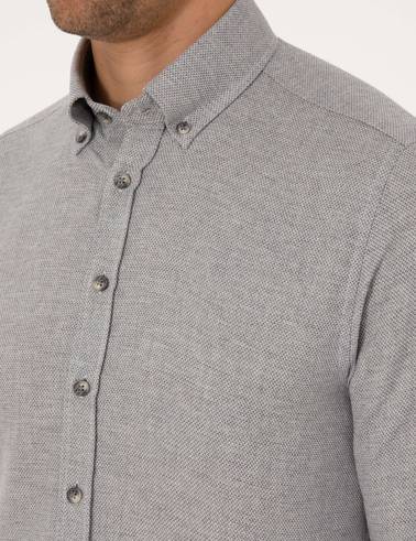 Gri Slim Fit Uzun Kollu Gömlek
