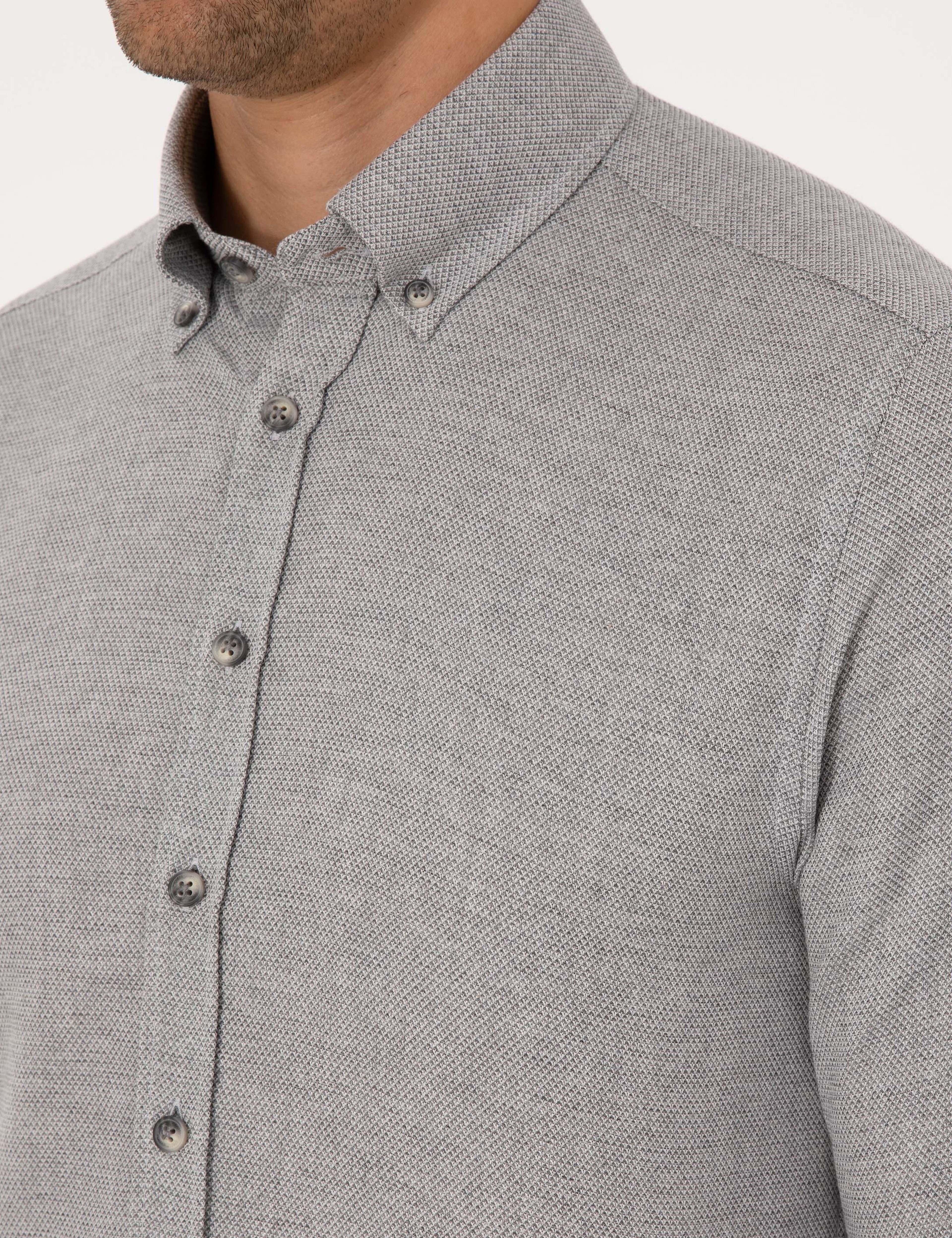 Gri Slim Fit Uzun Kollu Gömlek - Image 7
