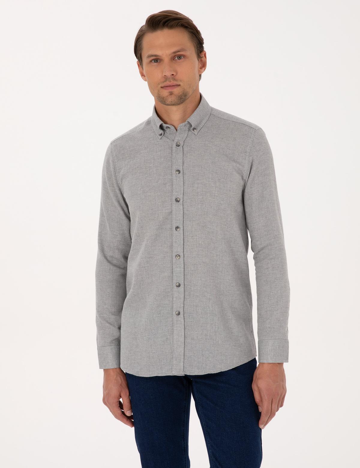 Gri Slim Fit Uzun Kollu Gömlek