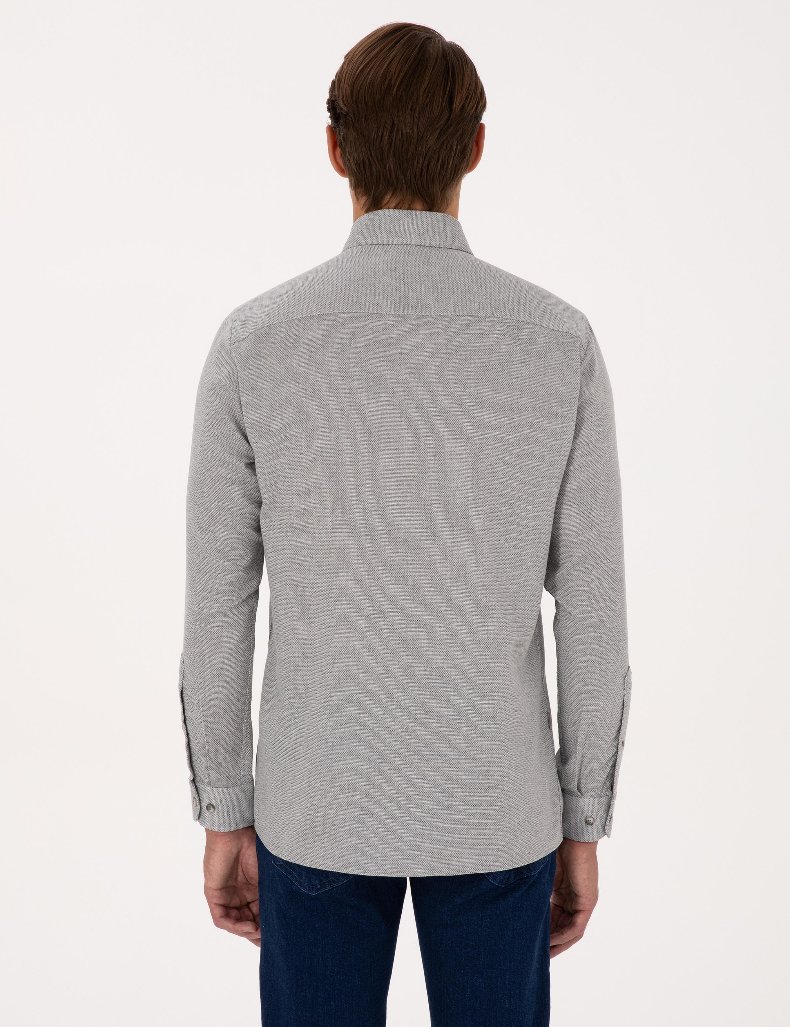 Gri Slim Fit Uzun Kollu Gömlek