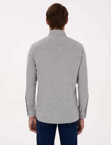 Gri Slim Fit Uzun Kollu Gömlek