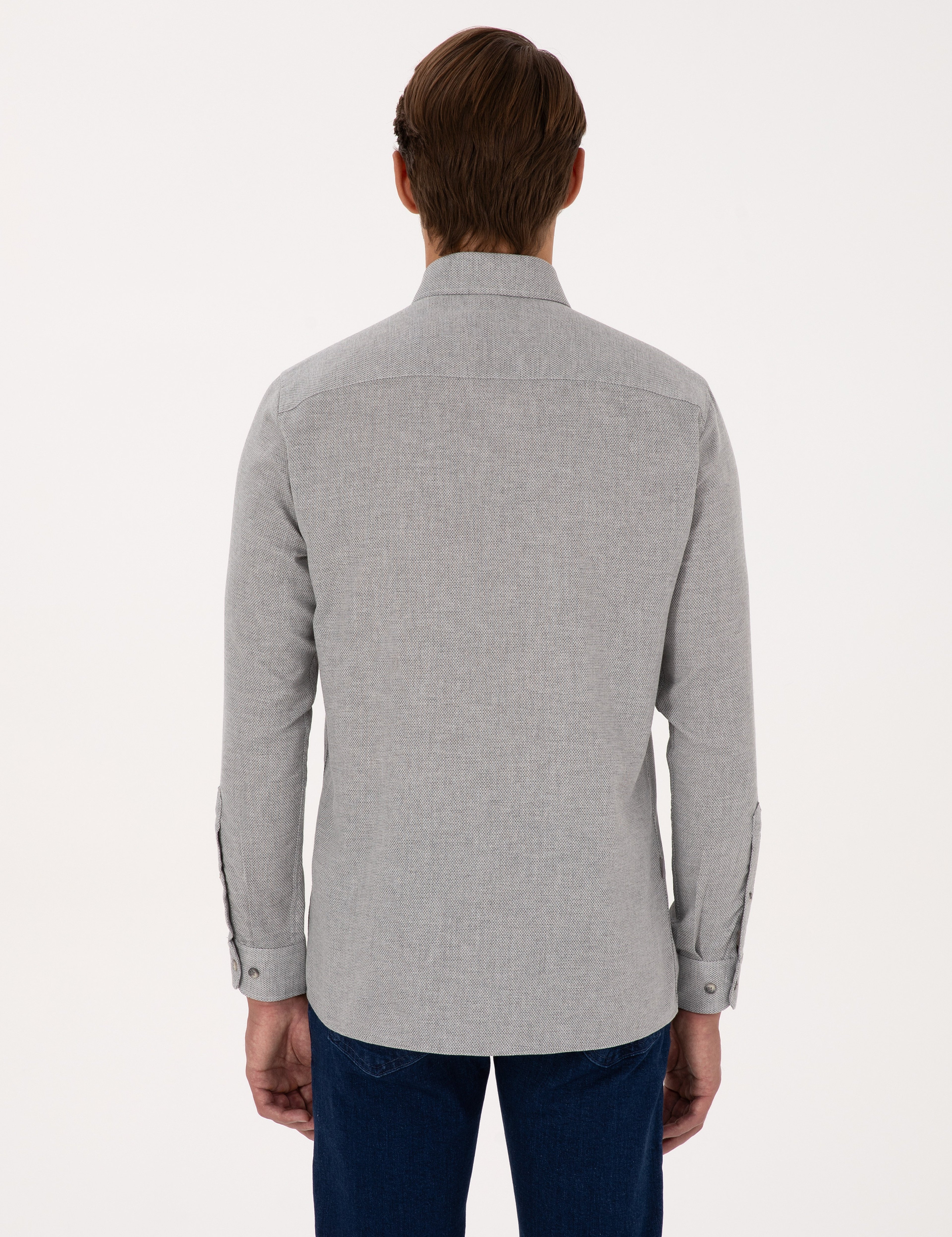Gri Slim Fit Uzun Kollu Gömlek - Image 5