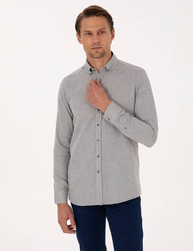 Gri Slim Fit Uzun Kollu Gömlek