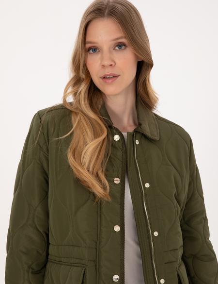 Haki Kadife Yakalı Kapitone Comfort Fit Mont - 50314035001