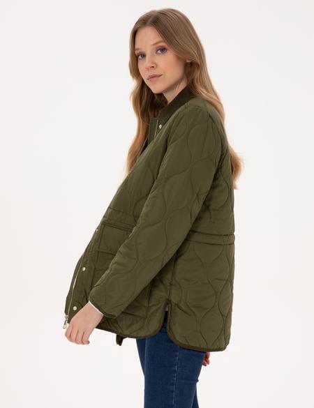 Haki Kadife Yakalı Kapitone Comfort Fit Mont - 50314035001