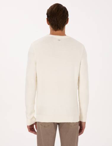 Ekru Slim Fit Bisiklet Yaka Triko Kazak
