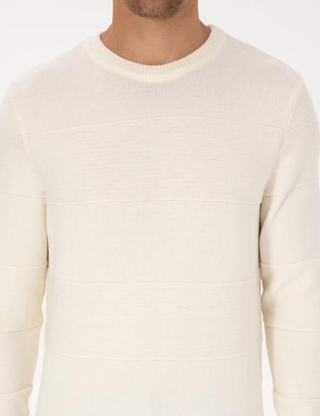 Ekru Slim Fit Bisiklet Yaka Triko Kazak - 50315713006