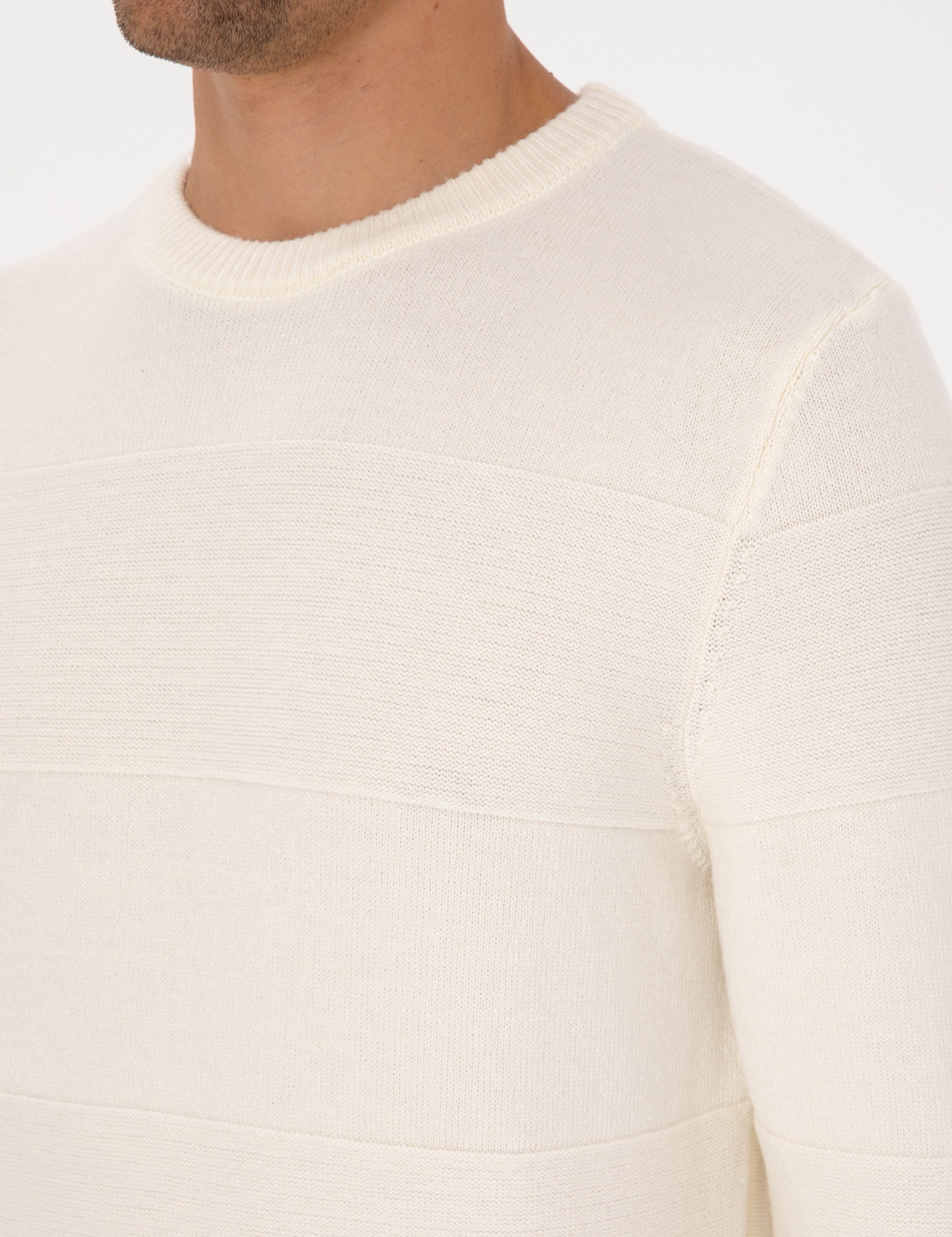 Ekru Slim Fit Bisiklet Yaka Triko Kazak - Image 7