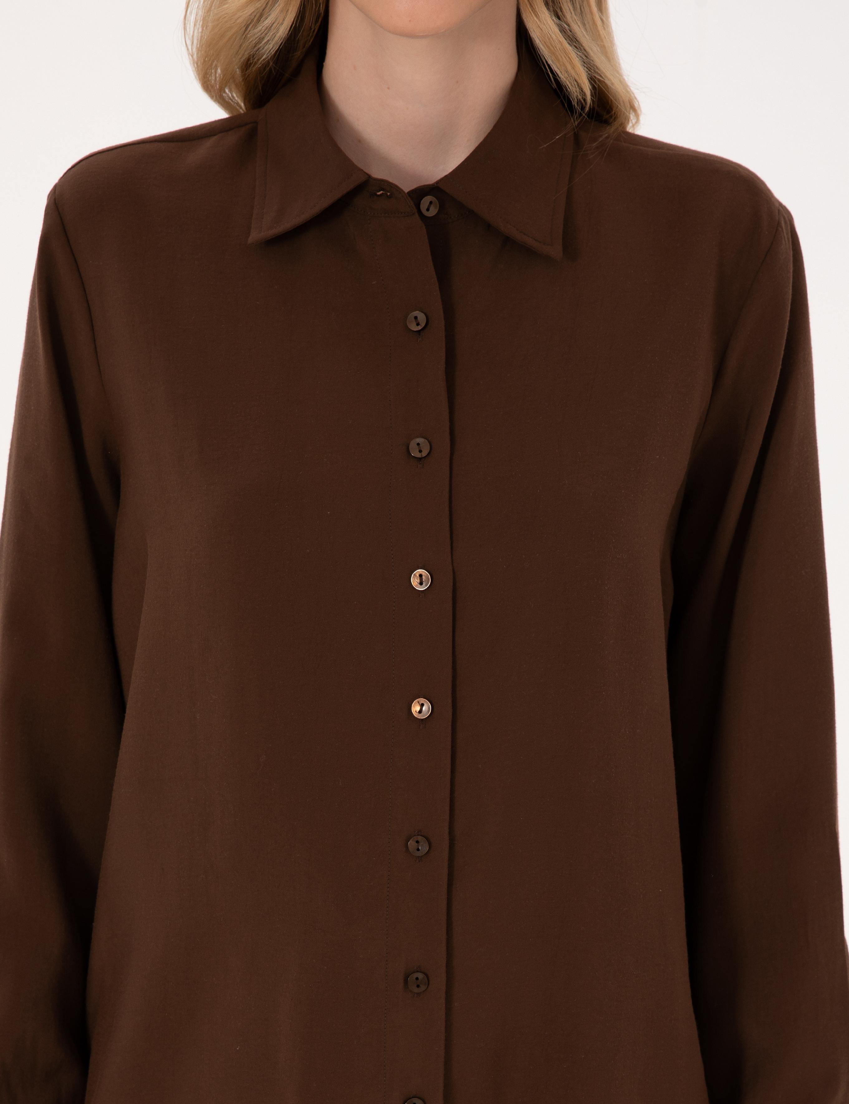 Koyu Kahverengi Modal Karışımlı Comfort Fit Uzun Kollu Gömlek