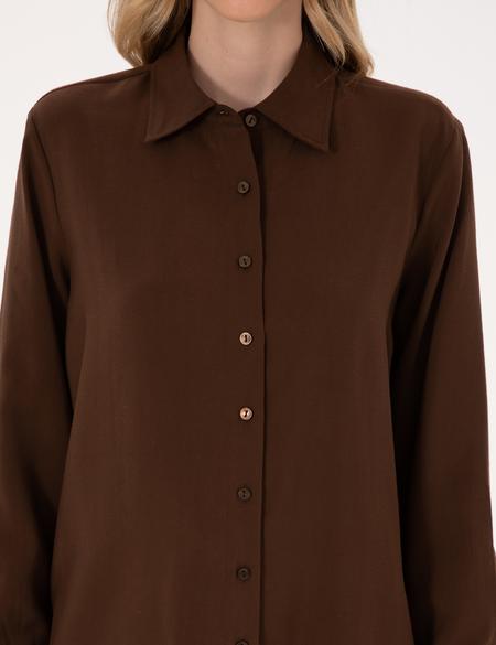 Koyu Kahverengi Modal Karışımlı Comfort Fit Uzun Kollu Gömlek - 50318219004