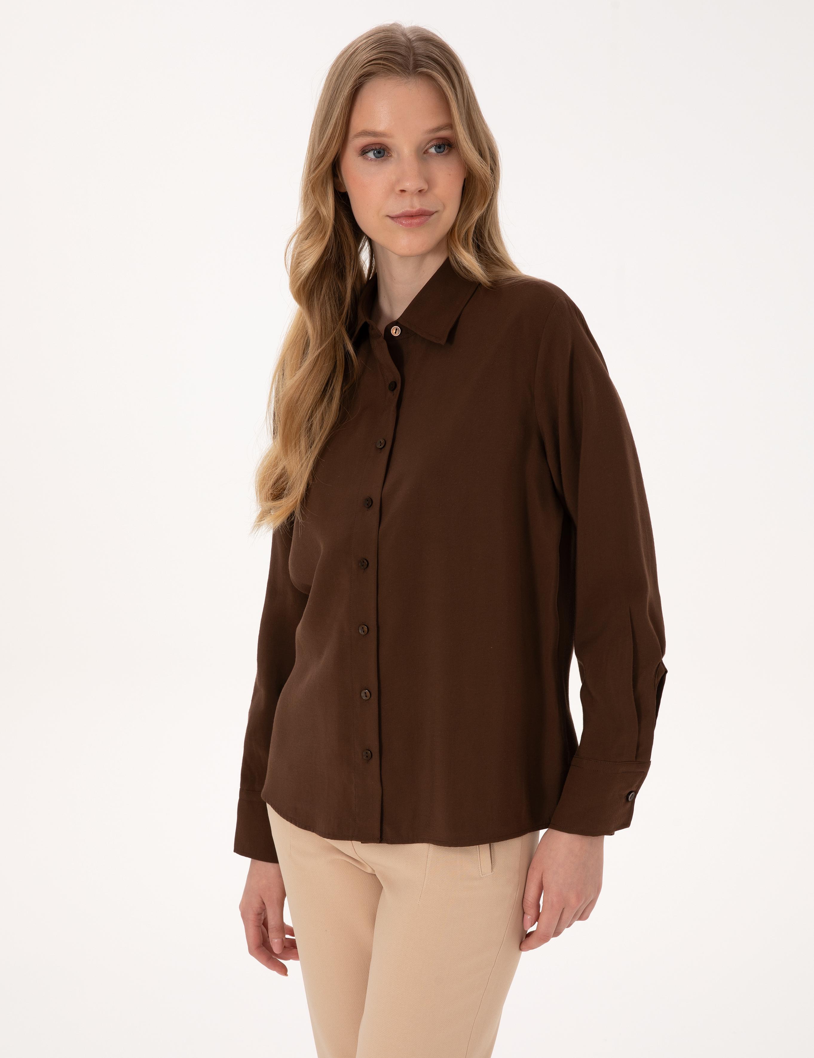 Koyu Kahverengi Modal Karışımlı Comfort Fit Uzun Kollu Gömlek