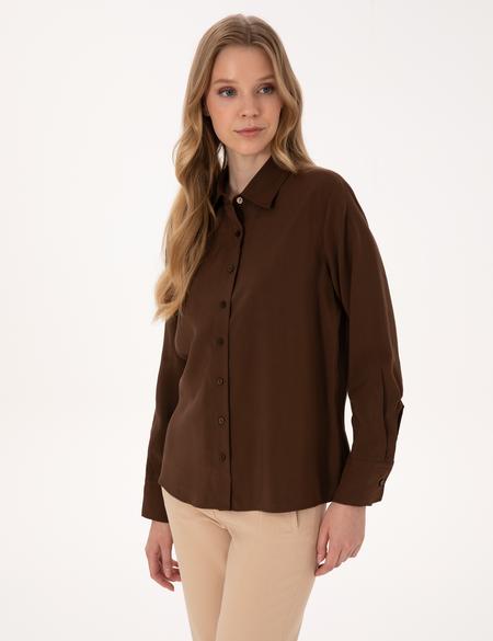 Koyu Kahverengi Modal Karışımlı Comfort Fit Uzun Kollu Gömlek - 50318219004