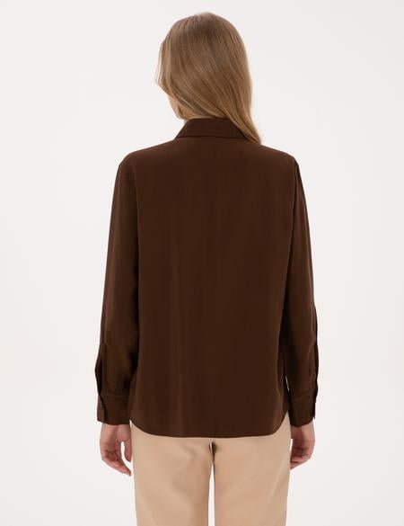 Koyu Kahverengi Modal Karışımlı Comfort Fit Uzun Kollu Gömlek - 50318219004