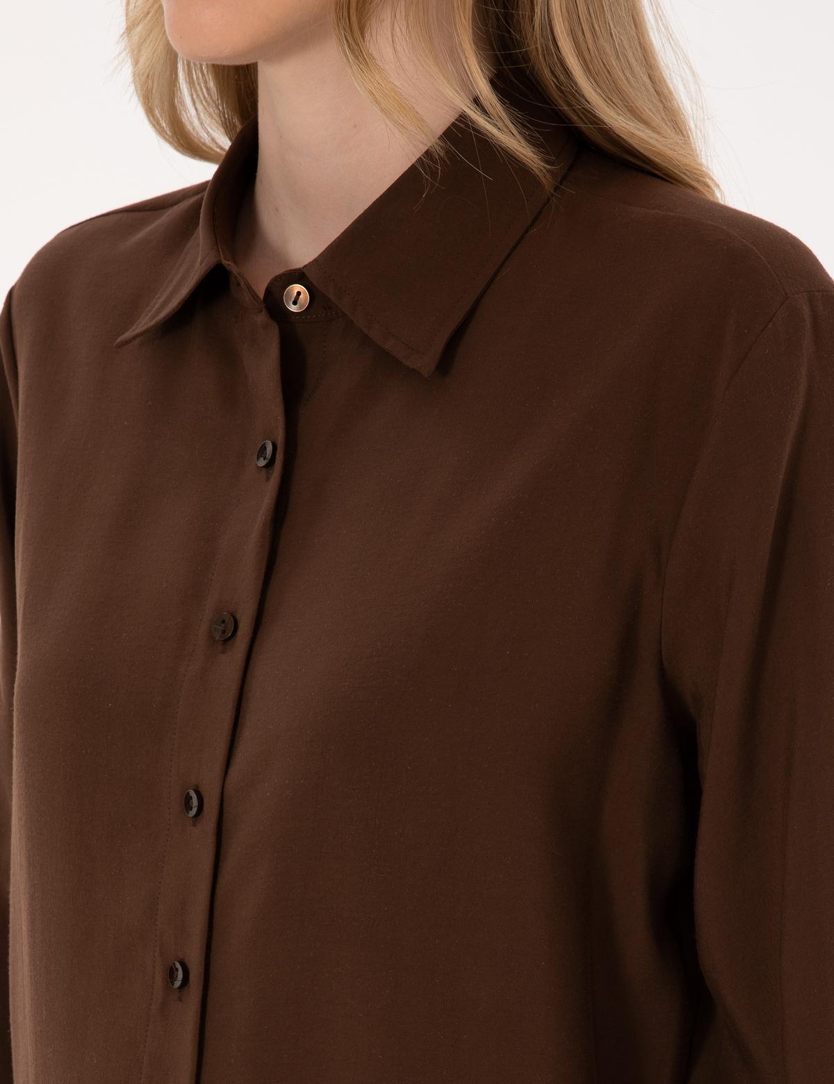 Koyu Kahverengi Modal Karışımlı Comfort Fit Uzun Kollu Gömlek - 50318219004