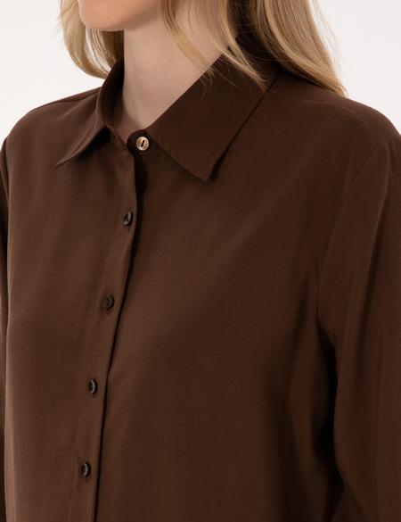 Koyu Kahverengi Modal Karışımlı Comfort Fit Uzun Kollu Gömlek - 50318219004