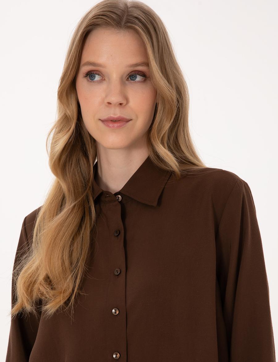 Koyu Kahverengi Modal Karışımlı Comfort Fit Uzun Kollu Gömlek