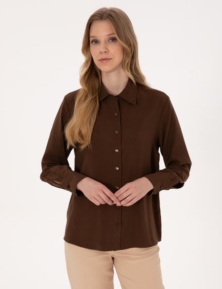 Koyu Kahverengi Modal Karışımlı Comfort Fit Uzun Kollu Gömlek - 50318219004