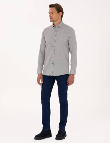 Gri Slim Fit Uzun Kollu Gömlek
