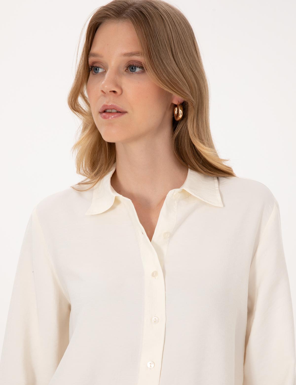 Beyaz Modal Karışımlı Comfort Fit Uzun Kollu Gömlek - 50318219027