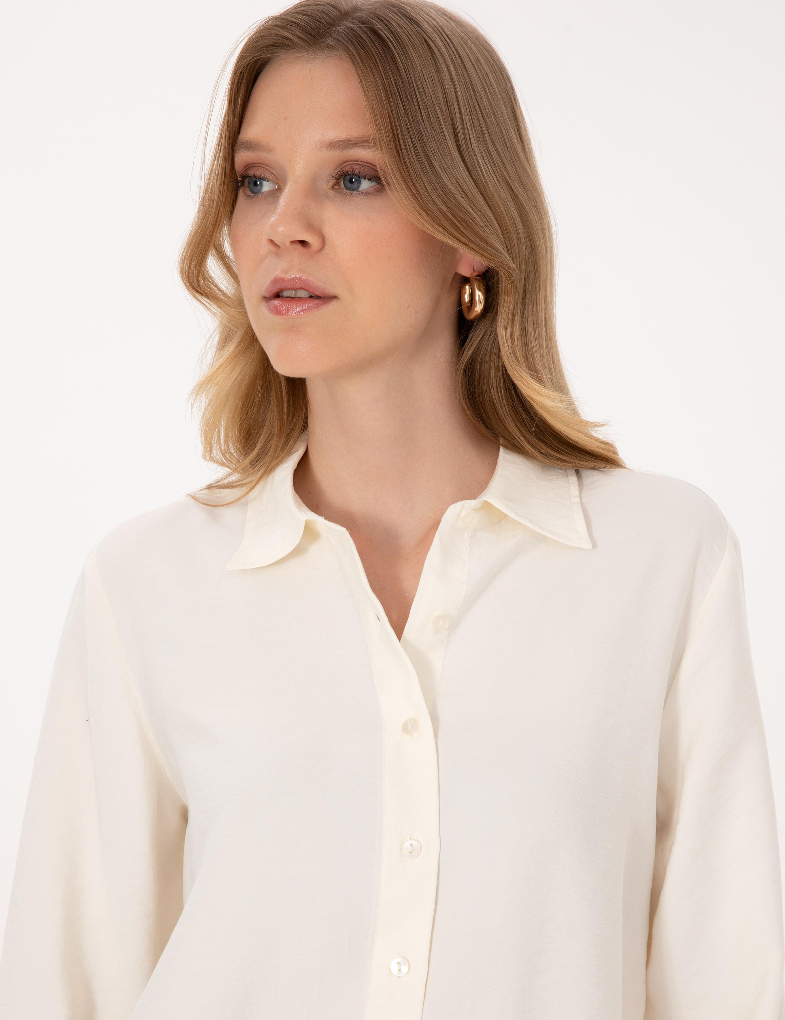 Beyaz Modal Karışımlı Comfort Fit Uzun Kollu Gömlek