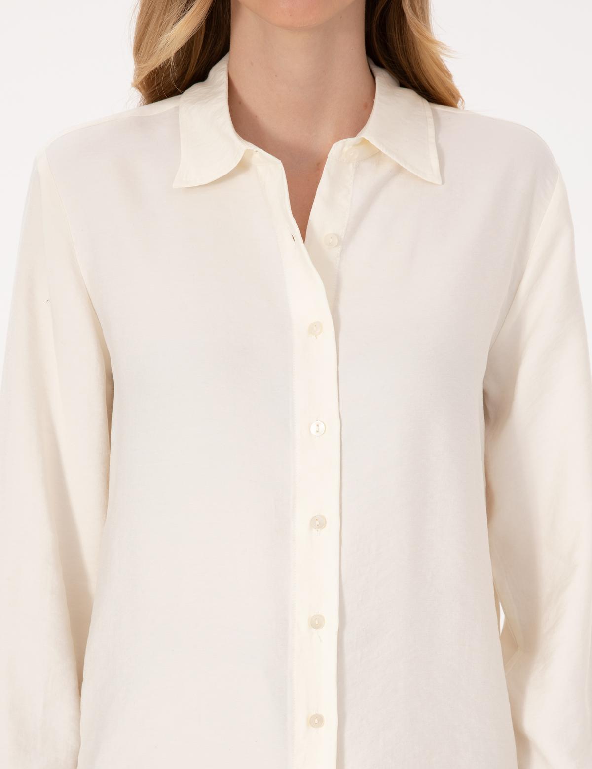 Beyaz Modal Karışımlı Comfort Fit Uzun Kollu Gömlek - 50318219027