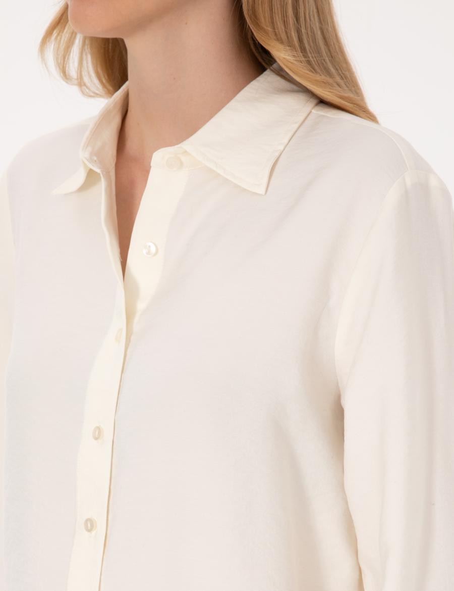 Beyaz Modal Karışımlı Comfort Fit Uzun Kollu Gömlek